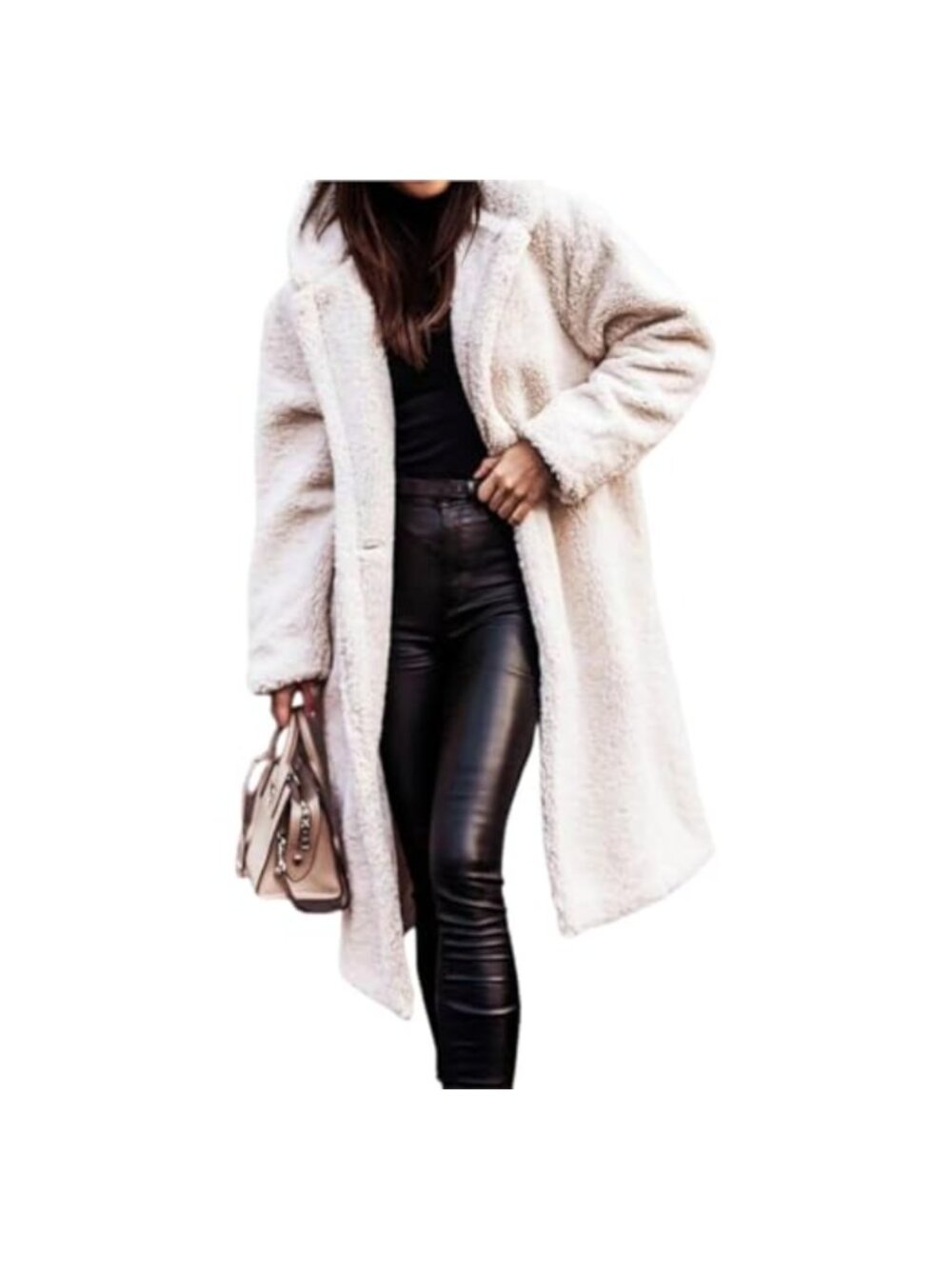 Womens Teddy Sherpa Long Hooded Fuzzy Fleece Coat Button Up Oversized Winter
